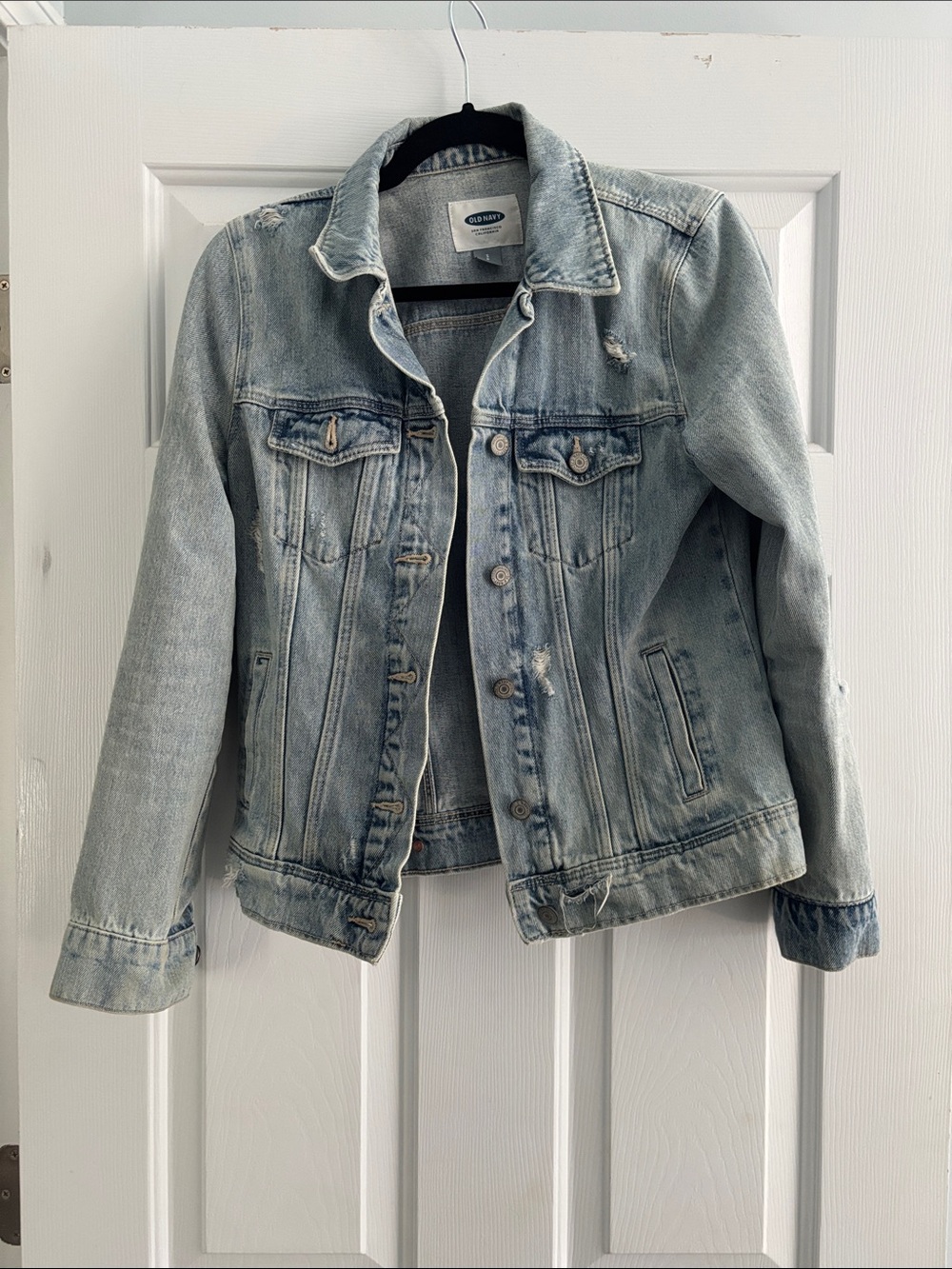 Old Navy 100% cotton Light Blue Distressed Denim Jacket